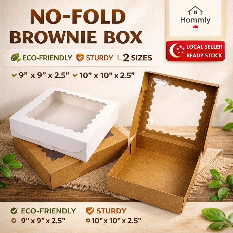 [Hommly SG Instock]  9" 10" Brownie Box Kraft Brown Window Cake Box for Weddings | Catering | Parties