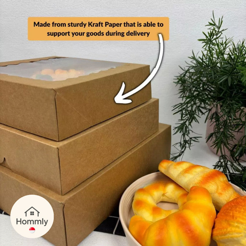 [Hommly SG Instock]  9" 10" Brownie Box Kraft Brown Window Cake Box for Weddings | Catering | Parties