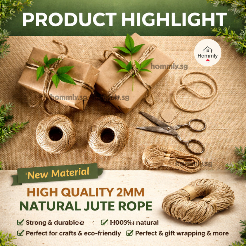 [Hommly SG Instock] 2mm x 10m | 100m Natural Brown Hemp Twine String | Dumpling | Kitchen Rope | String for Present