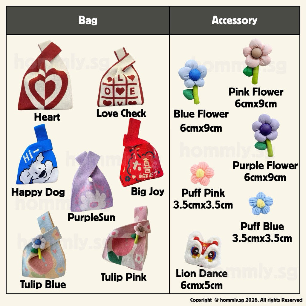 [Hommly SG Stocks] Candy Color Knit Tote Bag Women Handbags Cute Shopping Reusable Sling Bag