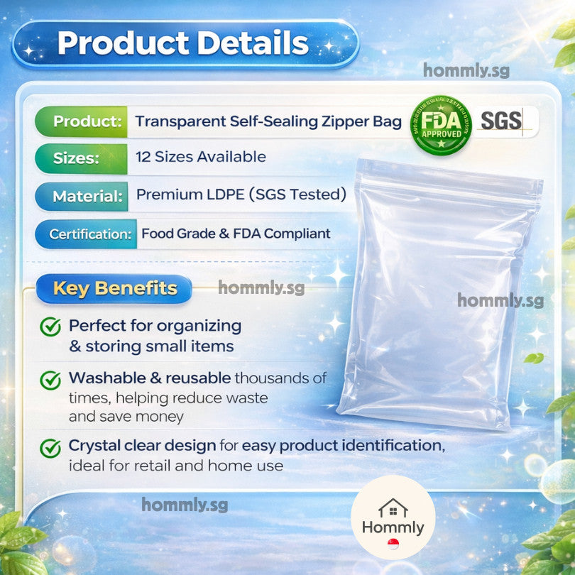 [Hommly SG Instock] Transparent Zipper Bag | Zip Bag | Zip and lock Bag | Food Storage Bag | Resealable Sealed Bag