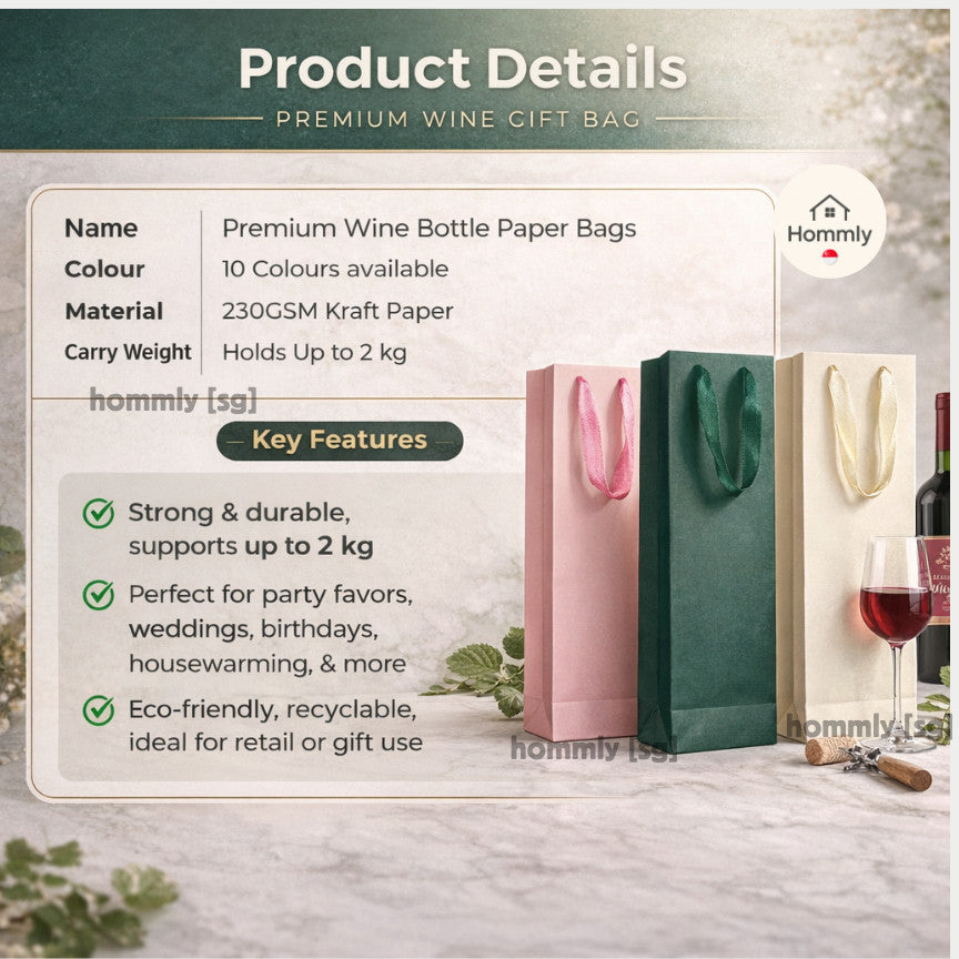 [Hommly SG Instock] Wine Paper Bag | Kraft Bottle Bag | Wine Gift Bag | Wine Bottle Carry Bag | Wine Bag | Christmas Bag