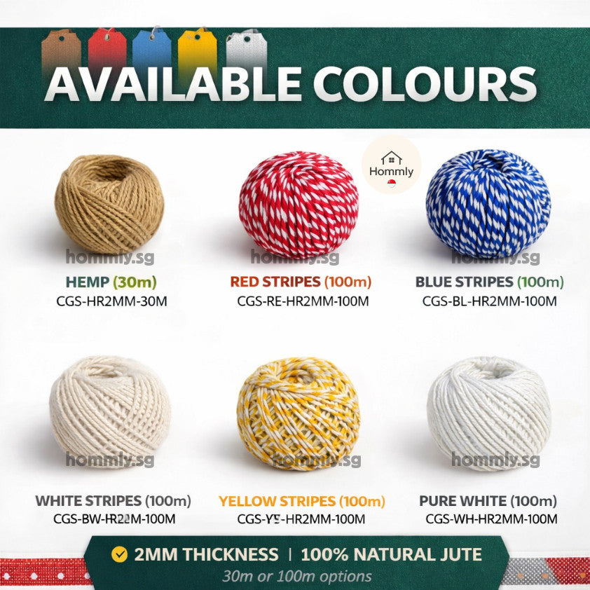 [Hommly SG Instock] 2mm x 10m | 100m Natural Brown Hemp Twine String | Dumpling | Kitchen Rope | String for Present