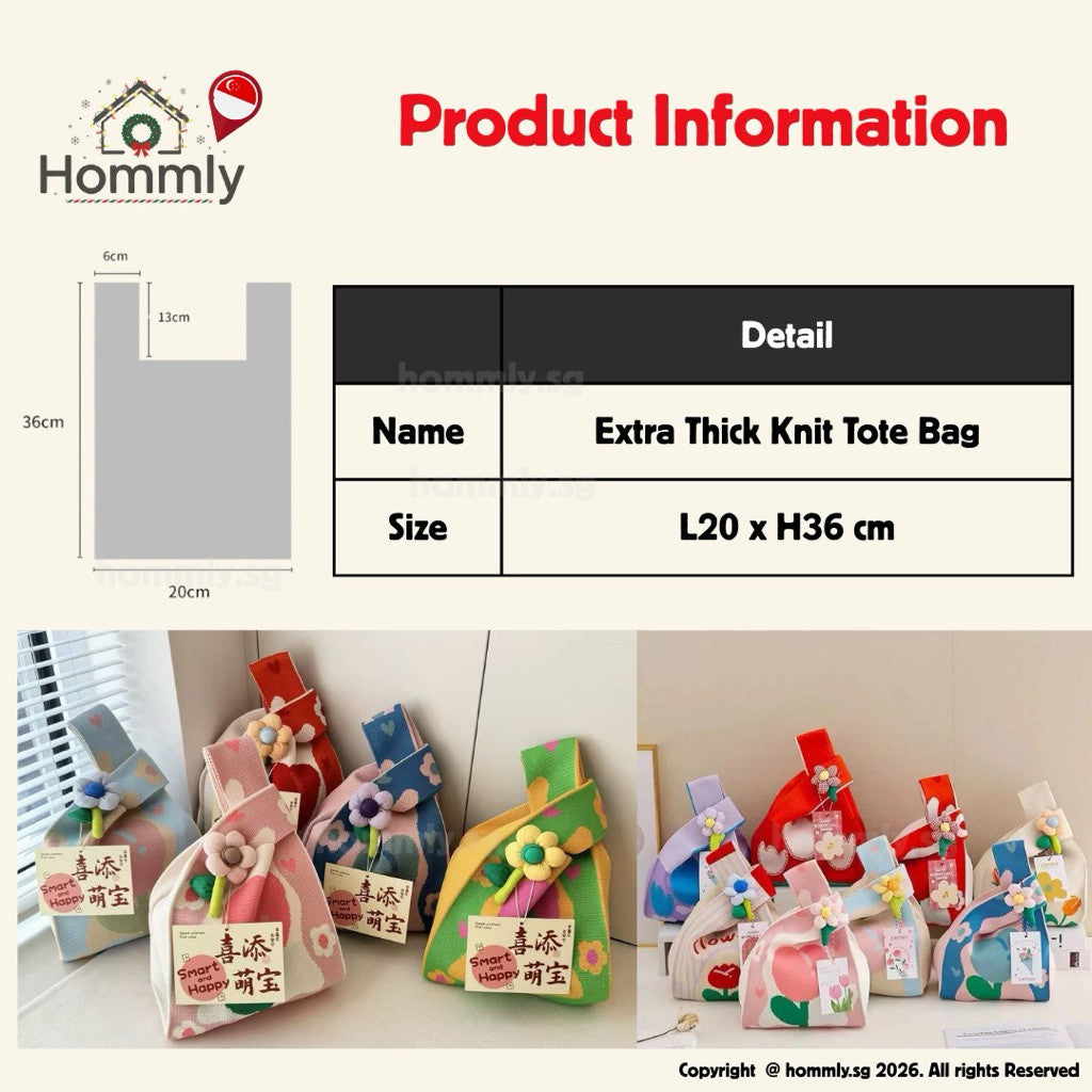 [Hommly SG Stocks] Candy Color Knit Tote Bag Women Handbags Cute Shopping Reusable Sling Bag