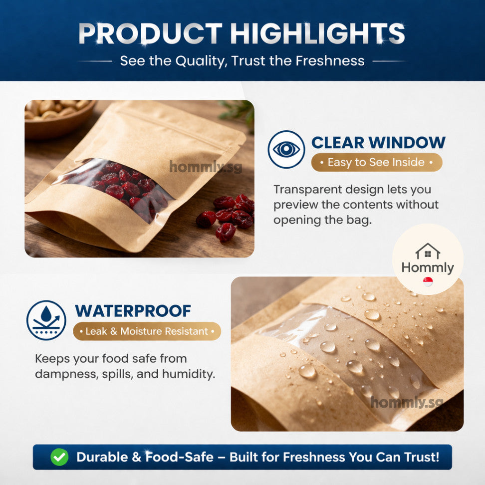 [Hommly SG Instock] Kraft Zipper Bag for Food | Food Storage Bag | Reusable Bag | Zip Bag