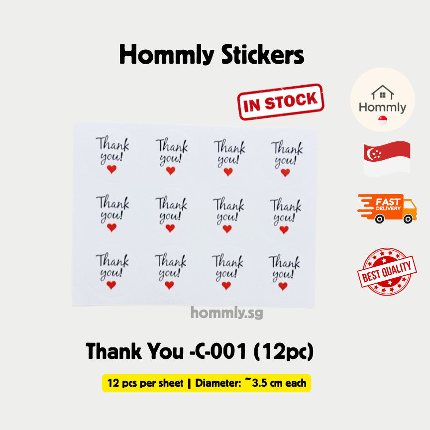 [Hommly SG Intock] Cute Thank You Stickers | Handmade Stickers | Bakery Cake Packaging Sealing Labels