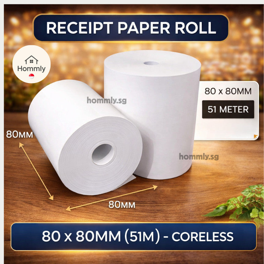 [Hommly SG Instock] Coreless Thermal Paper Roll | Receipt Paper Roll | Nets Paper roll | Thermal Roll | POS Receipt Roll