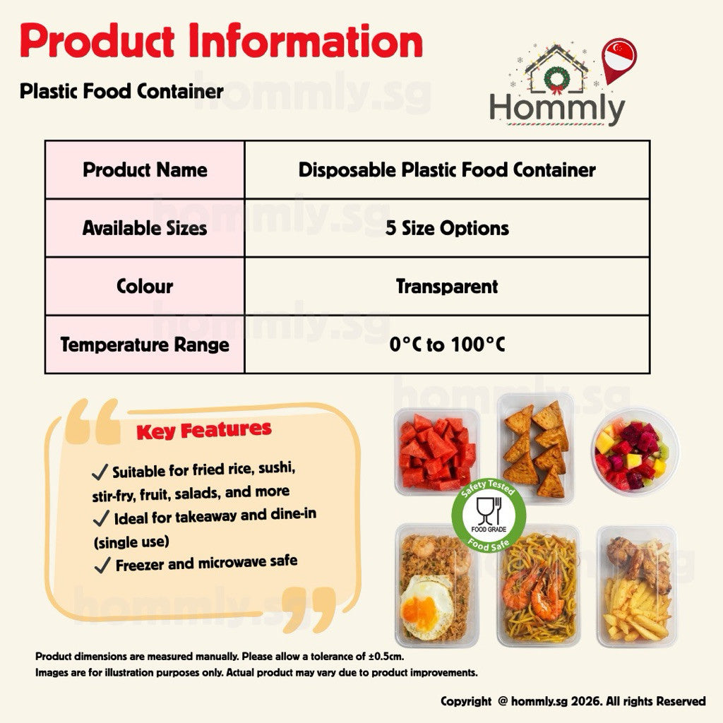 [Hommly SG Instock] Disposable Food Container with Lid | Plastic Container Food Storage | Takeaway Food Container