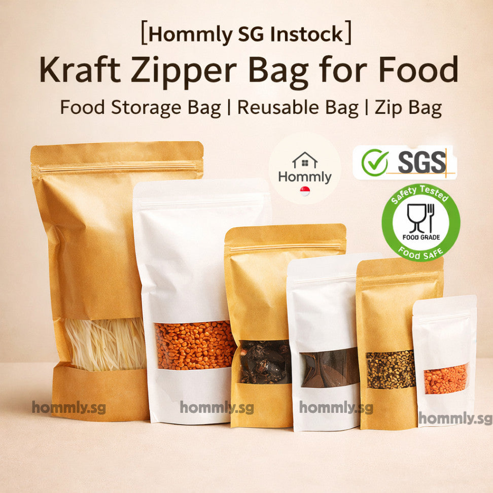 [Hommly SG Instock] Kraft Zipper Bag for Food | Food Storage Bag | Reusable Bag | Zip Bag