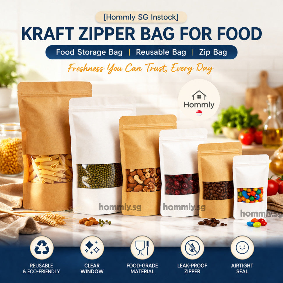 [Hommly SG Instock] Kraft Zipper Bag for Food | Food Storage Bag | Reusable Bag | Zip Bag