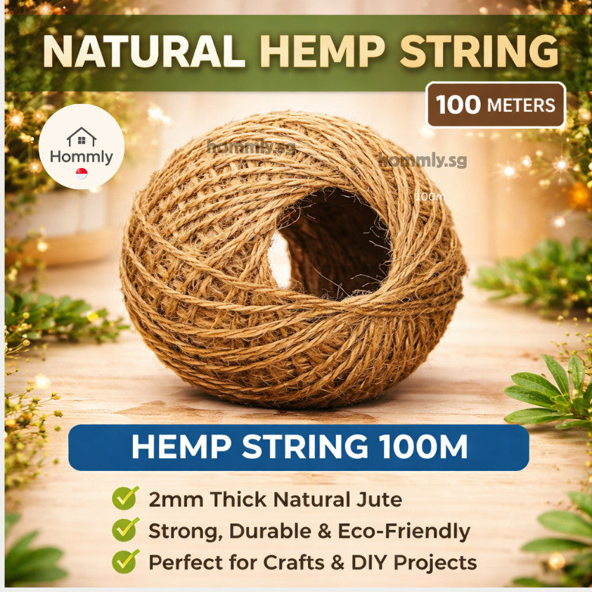 [Hommly SG Instock] 2mm x 10m | 100m Natural Brown Hemp Twine String | Dumpling | Kitchen Rope | String for Present