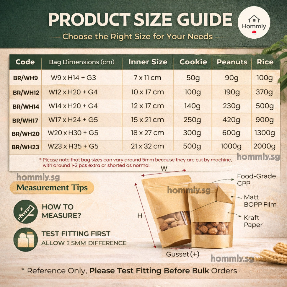 [Hommly SG Instock] Kraft Zipper Bag for Food | Food Storage Bag | Reusable Bag | Zip Bag