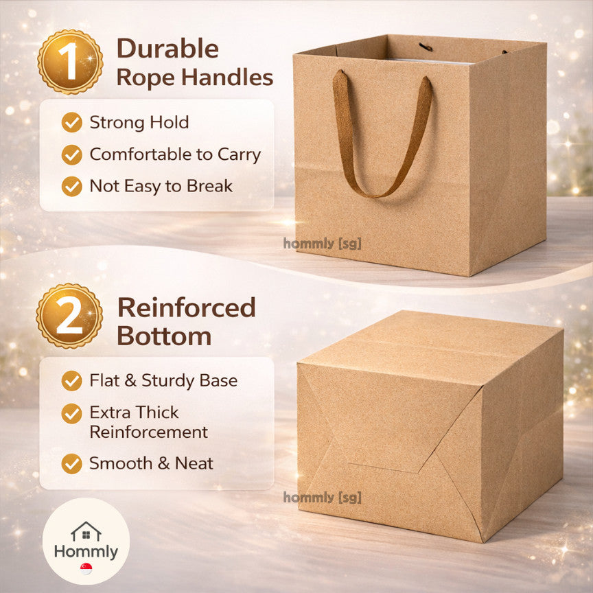[Hommly SG Instock] Square Colour Paper Bag Cake carrier Gift bag Kraft Paper Bags Gift Bags Xmas Christmas Dessert bag