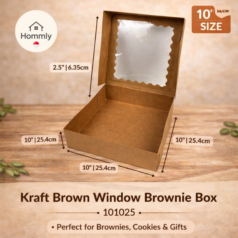 [Hommly SG Instock]  9" 10" Brownie Box Kraft Brown Window Cake Box for Weddings | Catering | Parties