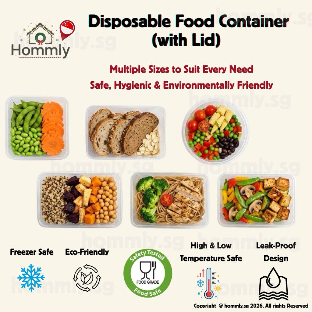 [Hommly SG Instock] Disposable Food Container with Lid | Plastic Container Food Storage | Takeaway Food Container