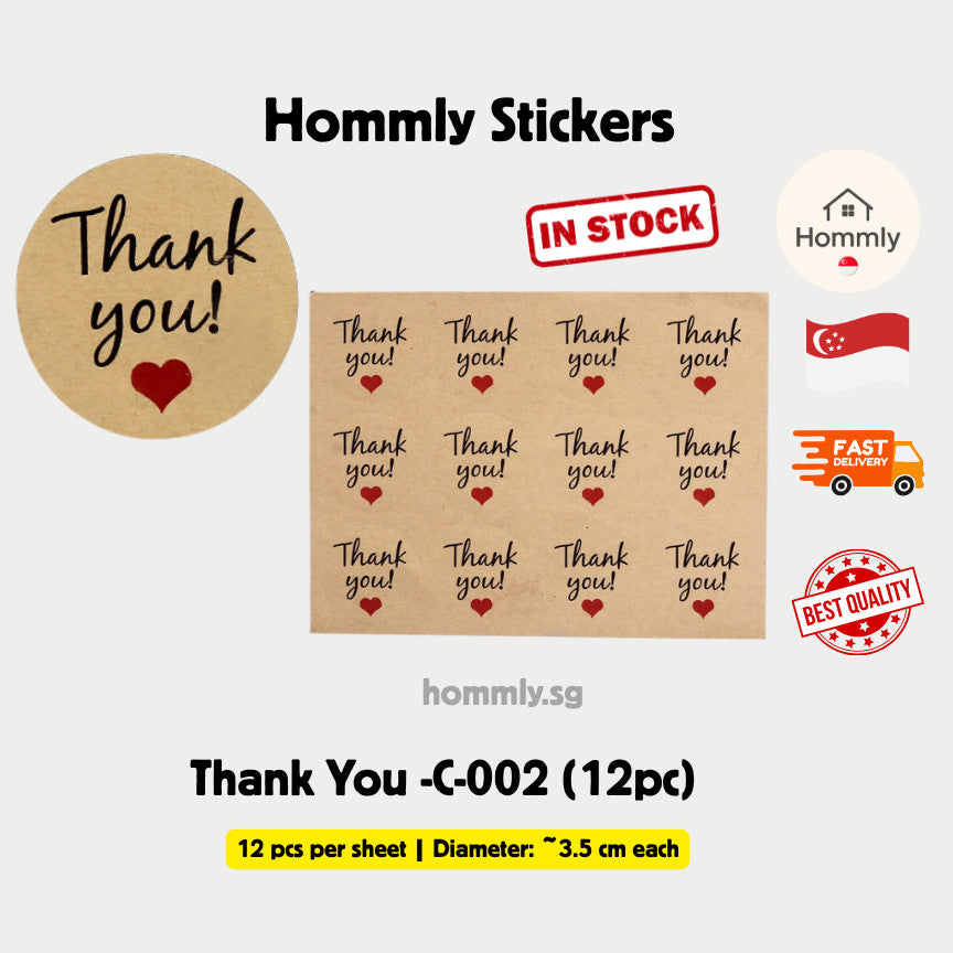 [Hommly SG Intock] Cute Thank You Stickers | Handmade Stickers | Bakery Cake Packaging Sealing Labels