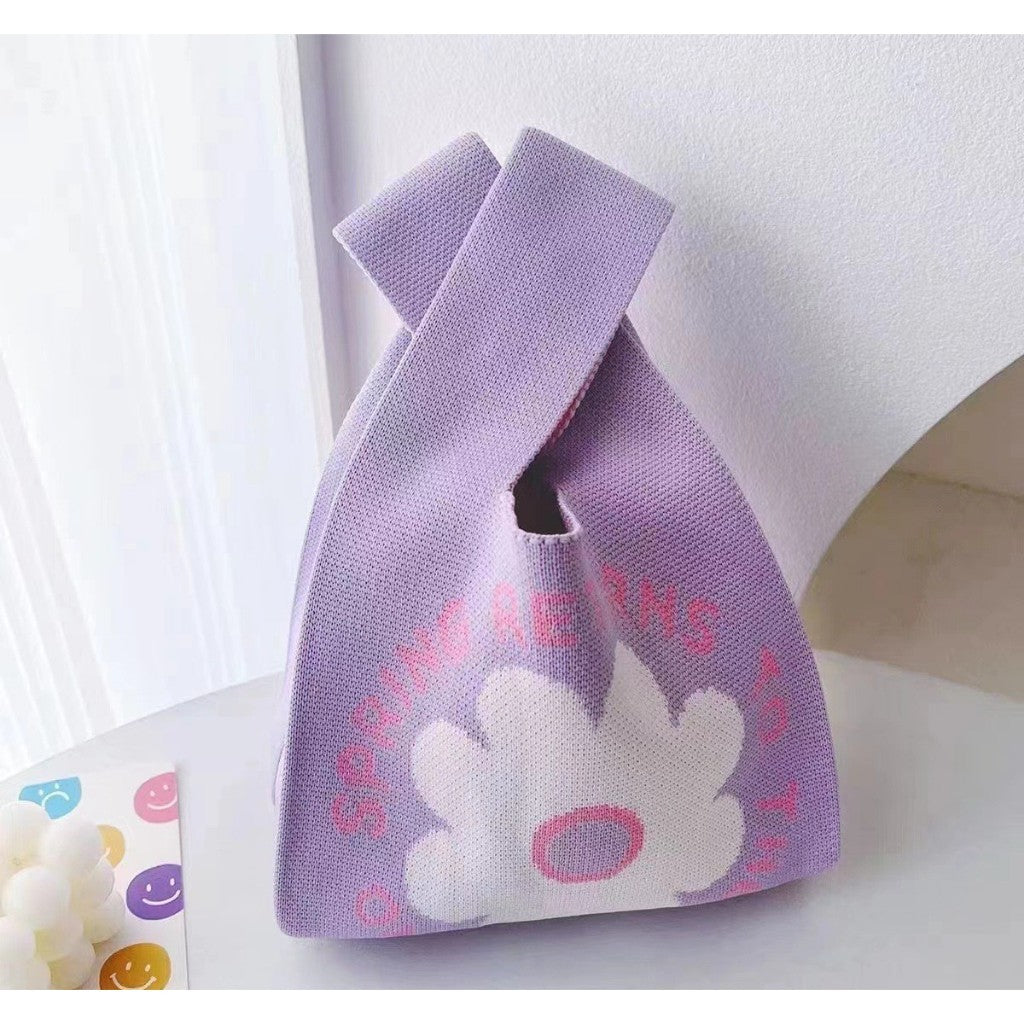 [Hommly SG Stocks] Candy Color Knit Tote Bag Women Handbags Cute Shopping Reusable Sling Bag