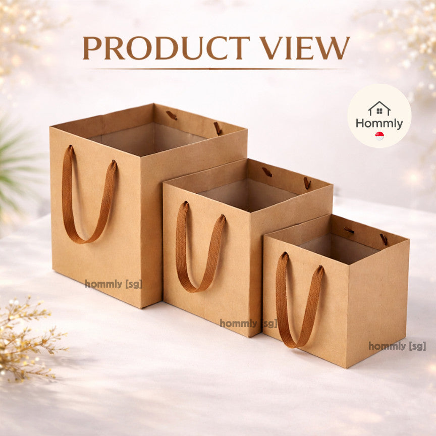 [Hommly SG Instock] Square Colour Paper Bag Cake carrier Gift bag Kraft Paper Bags Gift Bags Xmas Christmas Dessert bag
