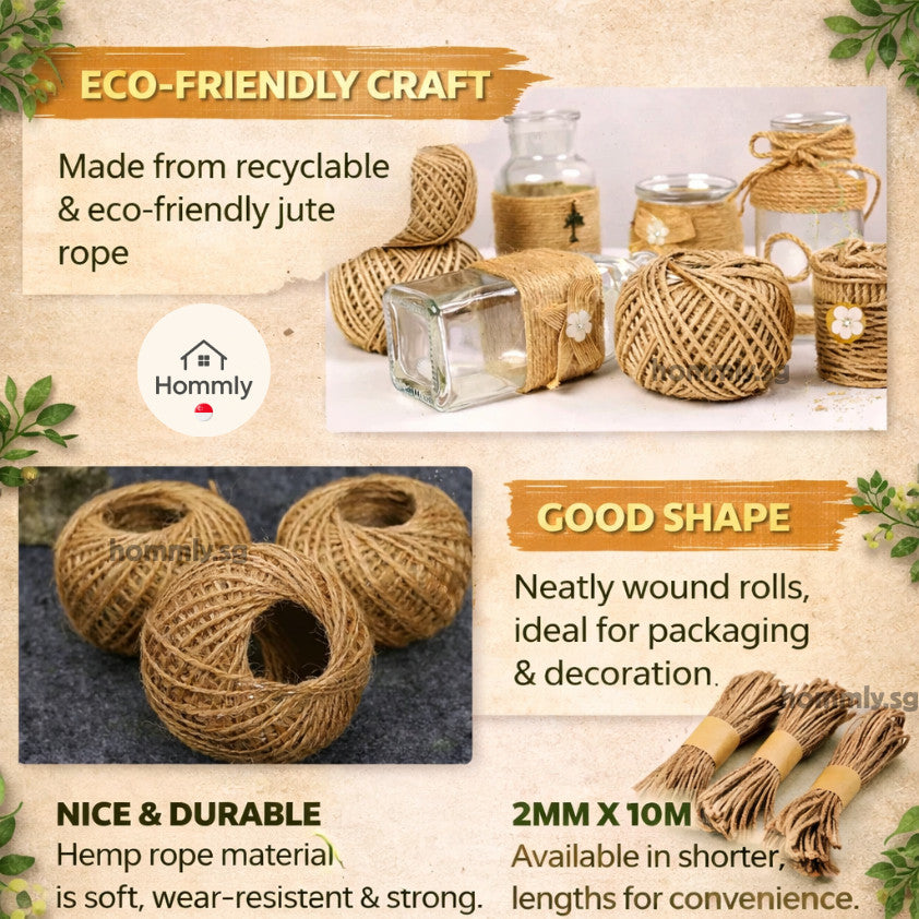 [Hommly SG Instock] 2mm x 10m | 100m Natural Brown Hemp Twine String | Dumpling | Kitchen Rope | String for Present