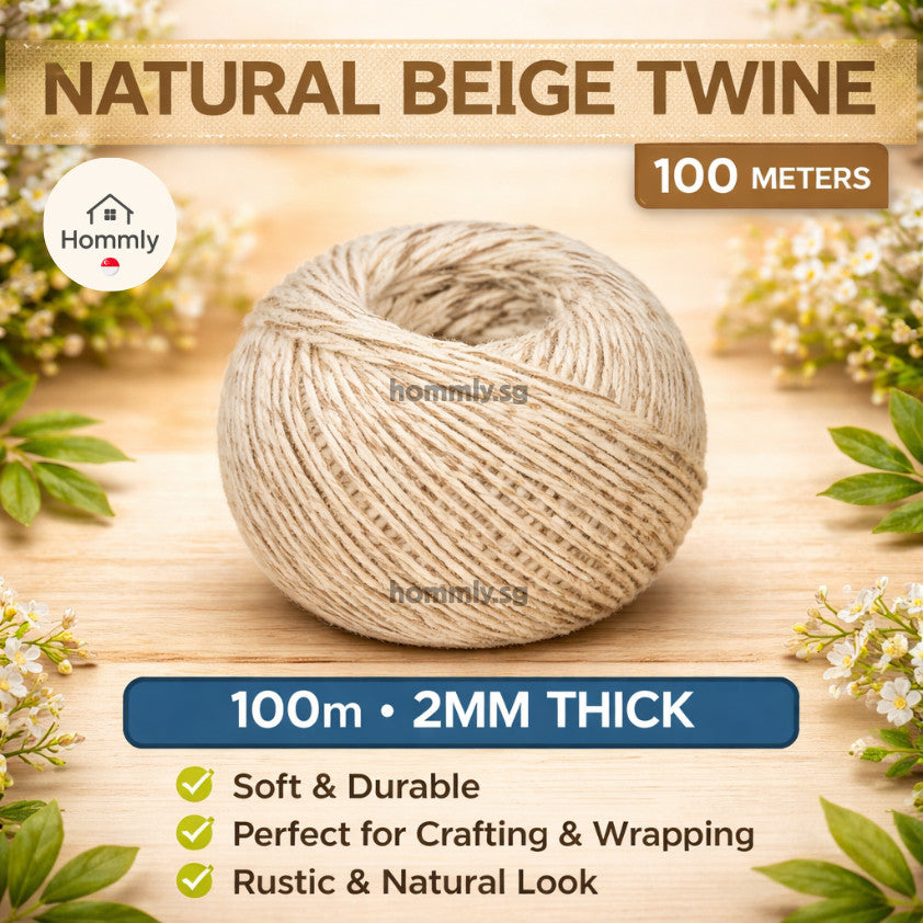[Hommly SG Instock] 2mm x 10m | 100m Natural Brown Hemp Twine String | Dumpling | Kitchen Rope | String for Present