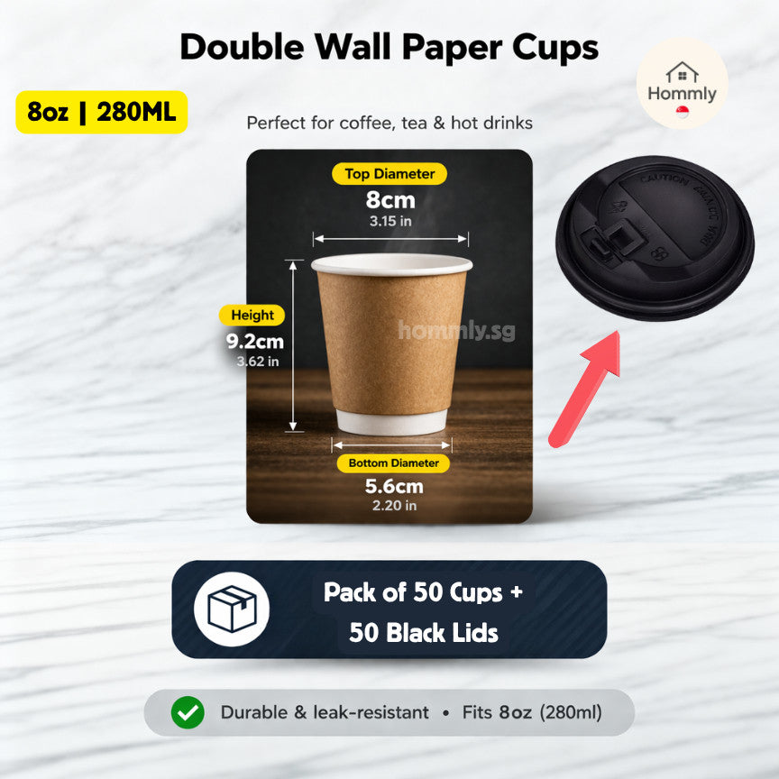 [Hommly SG Instock] 50PCS Paper Cups┃Kraft Paper Cup┃Coffee Tea Beverage Cup┃Hot Paper Cup