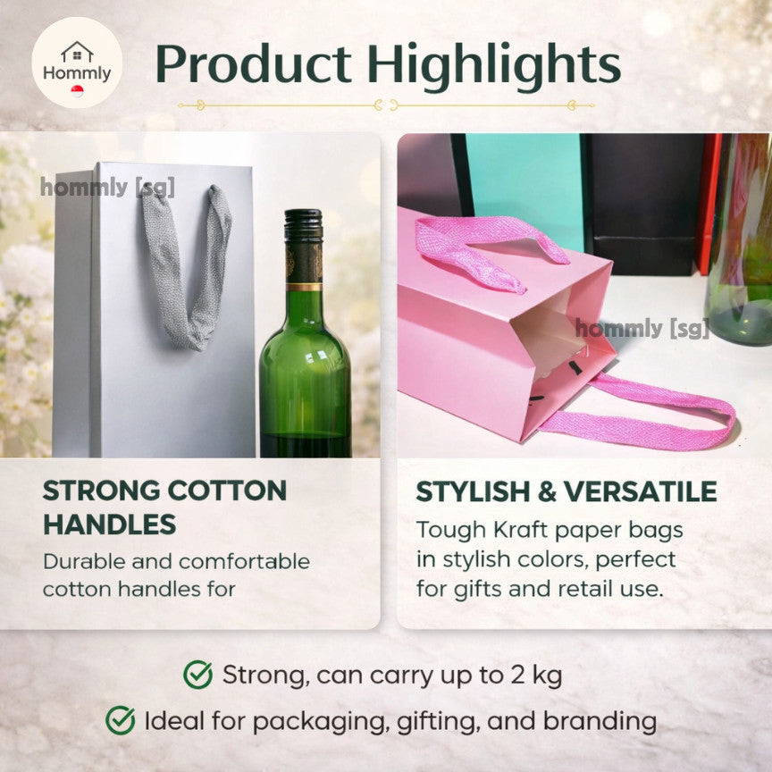 [Hommly SG Instock] Wine Paper Bag | Kraft Bottle Bag | Wine Gift Bag | Wine Bottle Carry Bag | Wine Bag | Christmas Bag