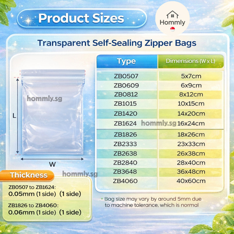 [Hommly SG Instock] Transparent Zipper Bag | Zip Bag | Zip and lock Bag | Food Storage Bag | Resealable Sealed Bag
