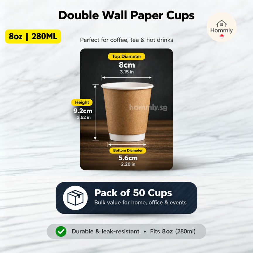 [Hommly SG Instock] 50PCS Paper Cups┃Kraft Paper Cup┃Coffee Tea Beverage Cup┃Hot Paper Cup