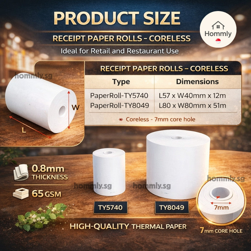[Hommly SG Instock] Coreless Thermal Paper Roll | Receipt Paper Roll | Nets Paper roll | Thermal Roll | POS Receipt Roll