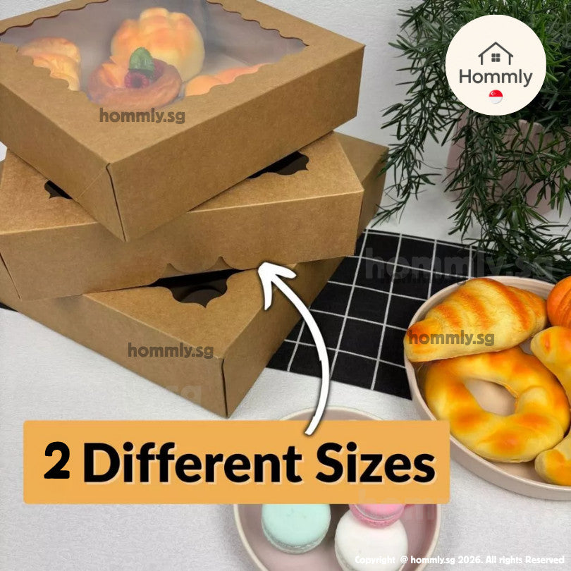 [Hommly SG Instock]  9" 10" Brownie Box Kraft Brown Window Cake Box for Weddings | Catering | Parties
