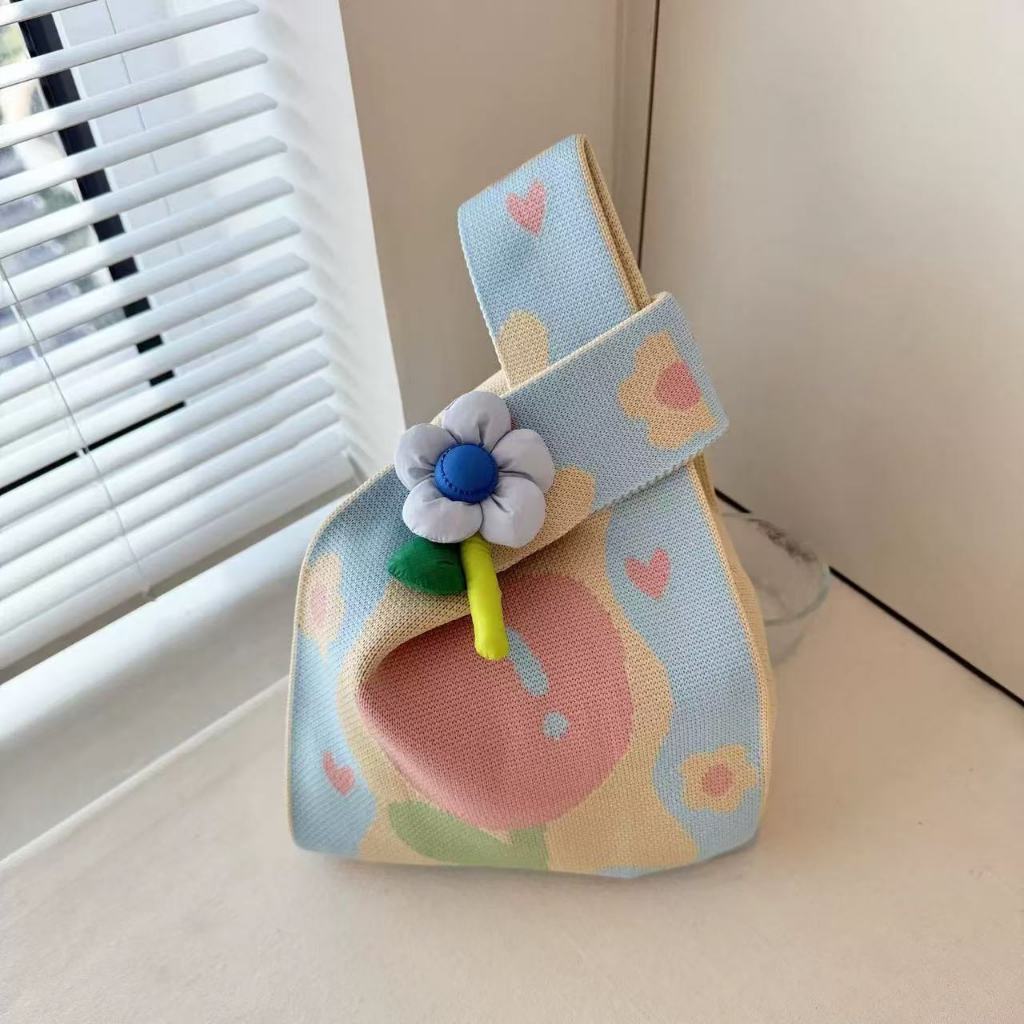 [Hommly SG Stocks] Candy Color Knit Tote Bag Women Handbags Cute Shopping Reusable Sling Bag