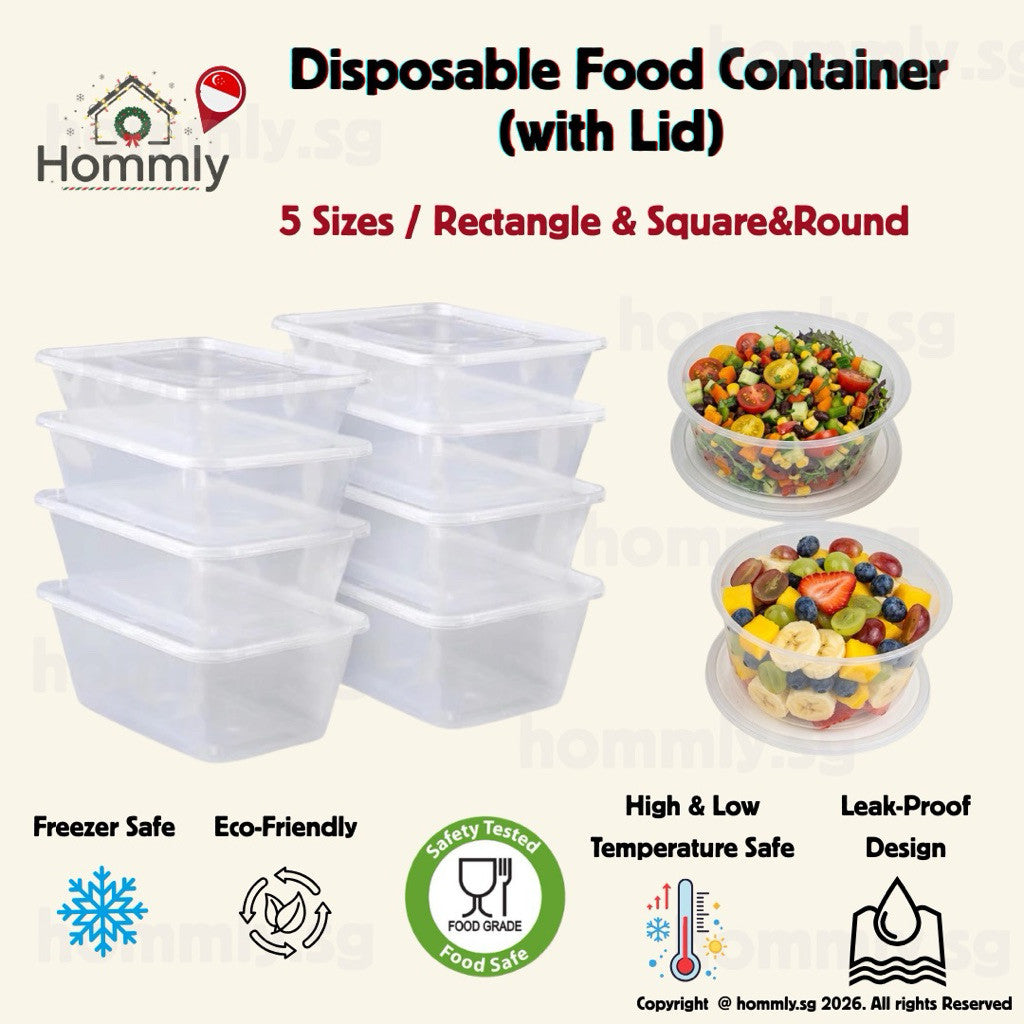 [Hommly SG Instock] Disposable Food Container with Lid | Plastic Container Food Storage | Takeaway Food Container