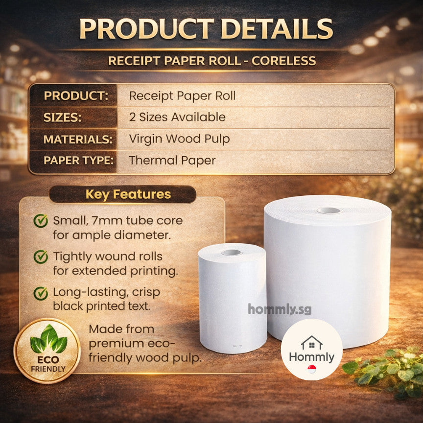[Hommly SG Instock] Coreless Thermal Paper Roll | Receipt Paper Roll | Nets Paper roll | Thermal Roll | POS Receipt Roll