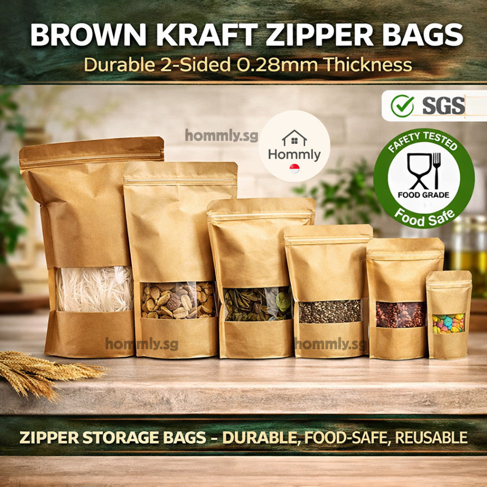 [Hommly SG Instock] Kraft Zipper Bag for Food | Food Storage Bag | Reusable Bag | Zip Bag