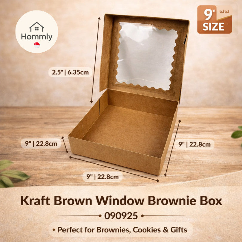 [Hommly SG Instock]  9" 10" Brownie Box Kraft Brown Window Cake Box for Weddings | Catering | Parties