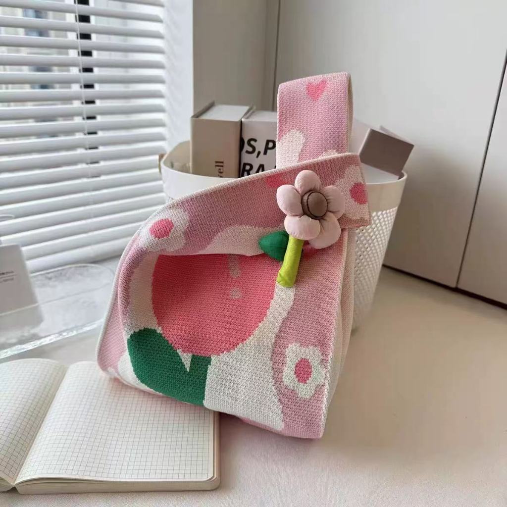 [Hommly SG Stocks] Candy Color Knit Tote Bag Women Handbags Cute Shopping Reusable Sling Bag