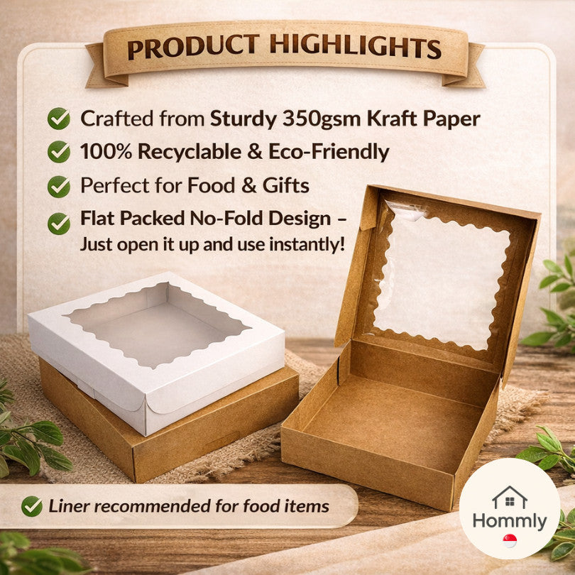 [Hommly SG Instock]  9" 10" Brownie Box Kraft Brown Window Cake Box for Weddings | Catering | Parties