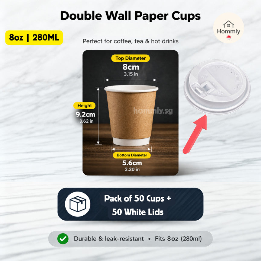 [Hommly SG Instock] 50PCS Paper Cups┃Kraft Paper Cup┃Coffee Tea Beverage Cup┃Hot Paper Cup
