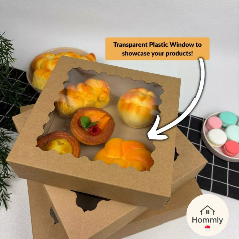 [Hommly SG Instock]  9" 10" Brownie Box Kraft Brown Window Cake Box for Weddings | Catering | Parties